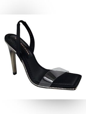 GOOD AMERICAN Crystal Crush Black Slingback Heel Sandal Black Rhinestone 8 NWT